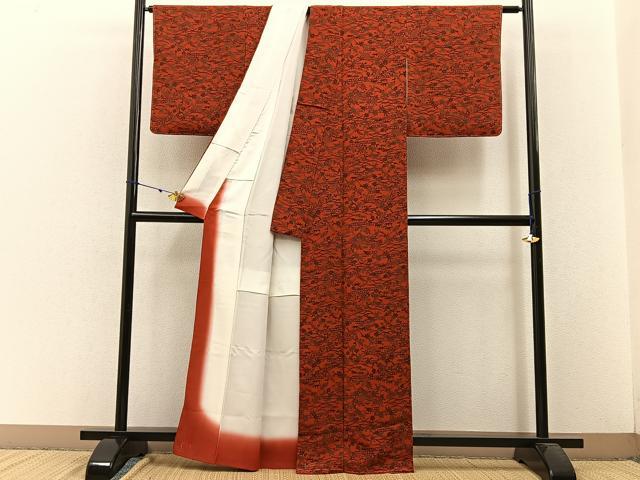 平和屋着物■上質な小紋 型染め 流水草花文 鬼しぼ縮緬 正絹 逸品 未使用 BAAW5930hj