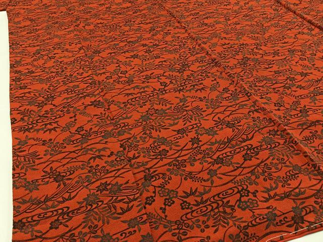 平和屋着物■上質な小紋 型染め 流水草花文 鬼しぼ縮緬 正絹 逸品 未使用 BAAW5930hj