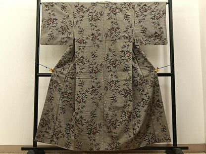 平和屋着物■上質な紬 草花文 正絹 逸品 BAAW5934hj