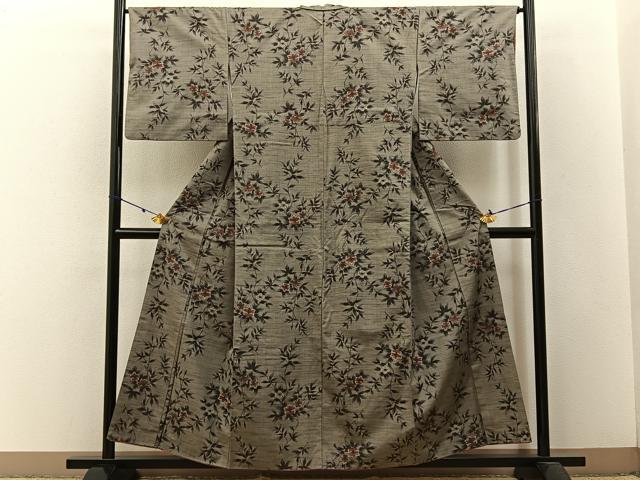 平和屋着物■上質な紬 草花文 正絹 逸品 BAAW5934hj