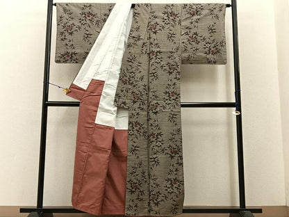 平和屋着物■上質な紬 草花文 正絹 逸品 BAAW5934hj