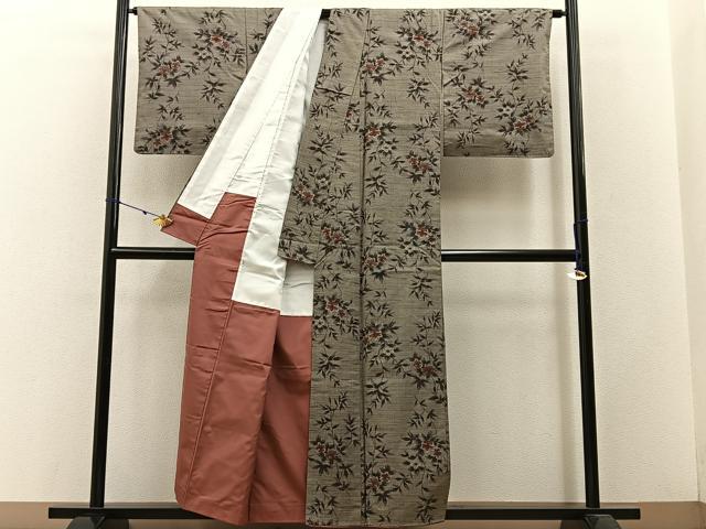 平和屋着物■上質な紬 草花文 正絹 逸品 BAAW5934hj