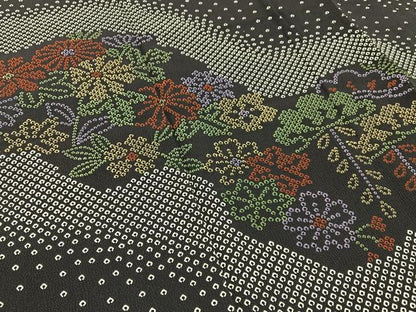 平和屋着物■訪問着 鹿の子松花文 黒地 正絹 逸品 BAAW5937hj