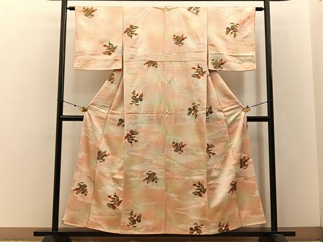 平和屋着物■上質な小紋　花蝶文　暈し染め　金彩　正絹　逸品　BAAW5942hj