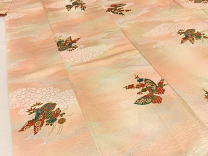 平和屋着物■上質な小紋　花蝶文　暈し染め　金彩　正絹　逸品　BAAW5942hj