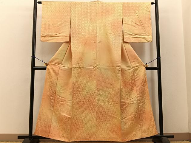 平和屋着物■上質な小紋 青海波地紋 暈し染め 正絹 逸品 BAAW5944hj