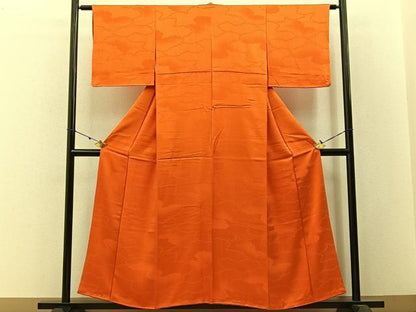 平和屋着物■上質な色無地 雲重ね地紋 金赤色 正絹 逸品 BAAW5954hj