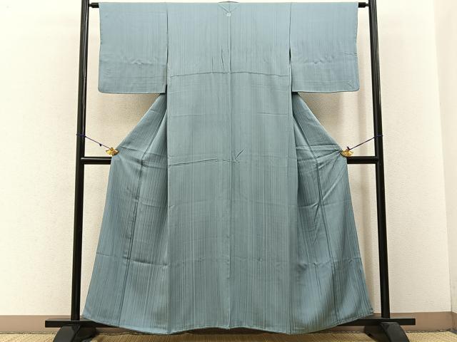平和屋着物■上質な色無地 縞地紋 水浅葱色 正絹 逸品 BAAW5955hj