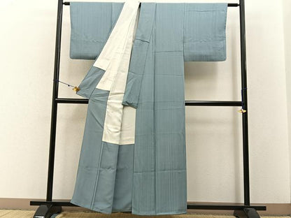 平和屋着物■上質な色無地 縞地紋 水浅葱色 正絹 逸品 BAAW5955hj