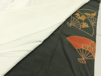 平和屋着物■豪華黒留袖　駒刺繍　扇面飛鶴花文　金彩　正絹　逸品　BAAW5963hj