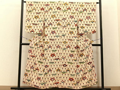 平和屋着物■上質な小紋　型染め　笹梅文　鬼しぼ縮緬　正絹　逸品　BAAW5969hj