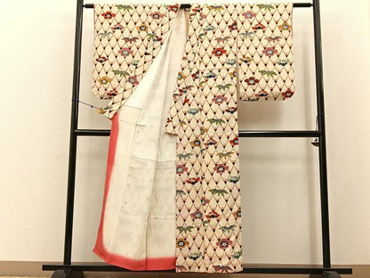 平和屋着物■上質な小紋　型染め　笹梅文　鬼しぼ縮緬　正絹　逸品　BAAW5969hj