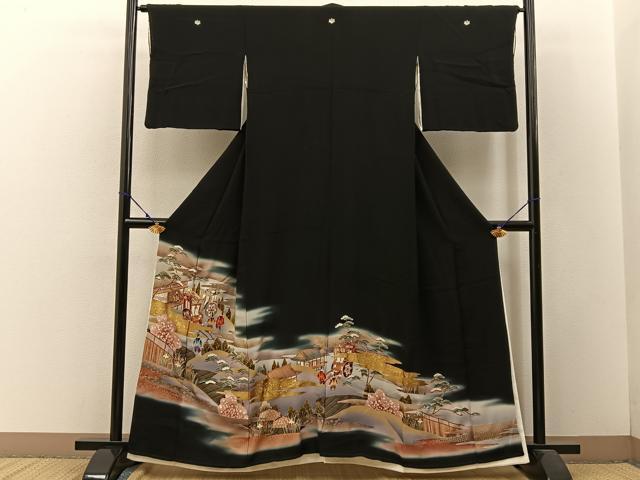 平和屋着物■豪華黒留袖 駒刺繍 平安人物文 暈し染め 金彩 正絹 逸品 BAAW5972hj