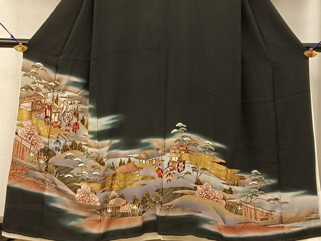 平和屋着物■豪華黒留袖 駒刺繍 平安人物文 暈し染め 金彩 正絹 逸品 BAAW5972hj