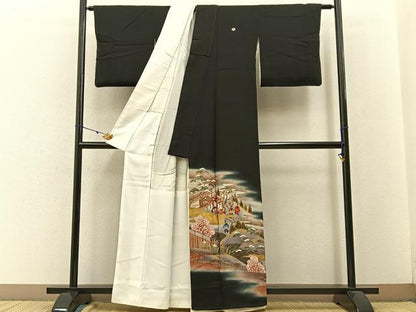 平和屋着物■豪華黒留袖 駒刺繍 平安人物文 暈し染め 金彩 正絹 逸品 BAAW5972hj