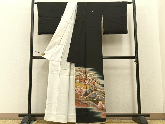 平和屋着物■豪華黒留袖 駒刺繍 平安人物文 暈し染め 金彩 正絹 逸品 BAAW5972hj