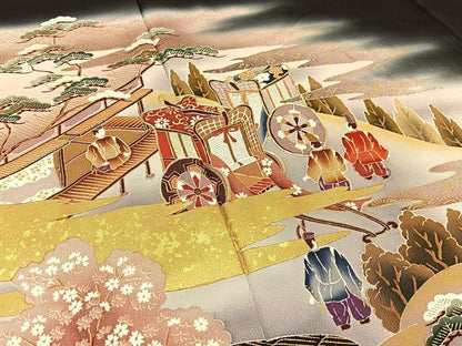 平和屋着物■豪華黒留袖 駒刺繍 平安人物文 暈し染め 金彩 正絹 逸品 BAAW5972hj