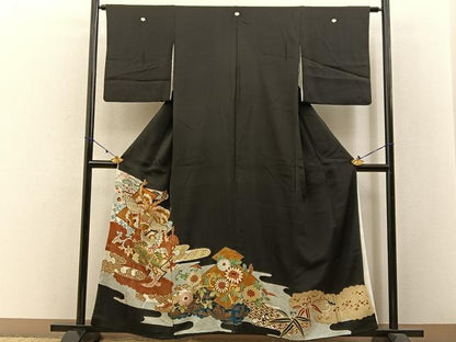 平和屋着物■豪華黒留袖 金糸刺繍 鳳凰有職花文 金彩 正絹 逸品 BAAW5975hj