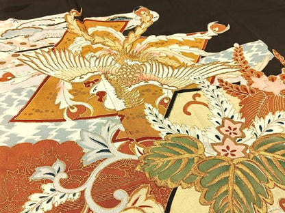 平和屋着物■豪華黒留袖 金糸刺繍 鳳凰有職花文 金彩 正絹 逸品 BAAW5975hj