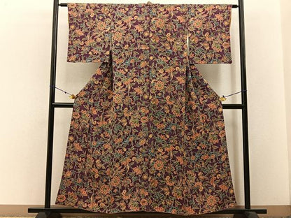 平和屋着物■上質な小紋 鳳凰更紗花文 金彩 鬼しぼ縮緬 正絹 逸品 BAAW5980hj