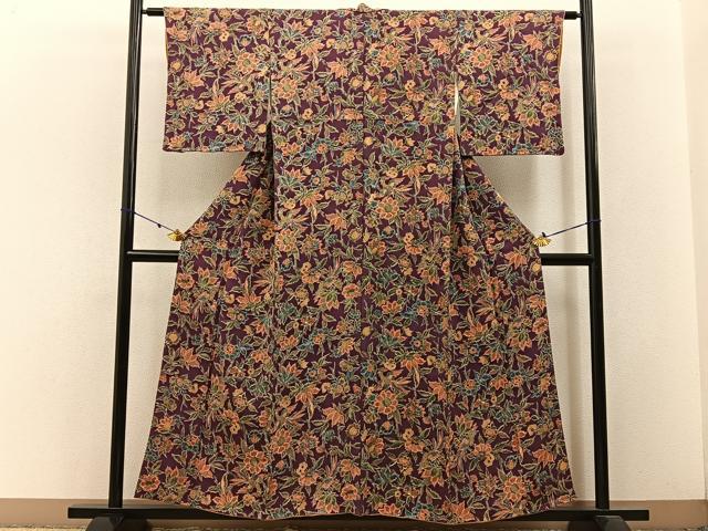 平和屋着物■上質な小紋 鳳凰更紗花文 金彩 鬼しぼ縮緬 正絹 逸品 BAAW5980hj