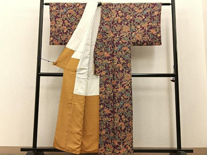 平和屋着物■上質な小紋 鳳凰更紗花文 金彩 鬼しぼ縮緬 正絹 逸品 BAAW5980hj