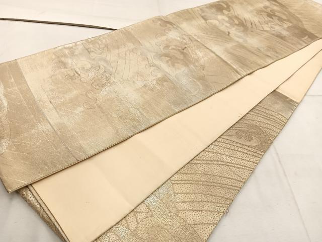 平和屋着物◎六通柄袋帯　相良刺繍　立波文　銀糸　引箔　正絹　逸品　BAAW6008mz