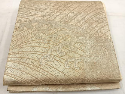 平和屋着物◎六通柄袋帯　相良刺繍　立波文　銀糸　引箔　正絹　逸品　BAAW6008mz