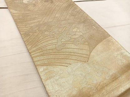 平和屋着物◎六通柄袋帯　相良刺繍　立波文　銀糸　引箔　正絹　逸品　BAAW6008mz