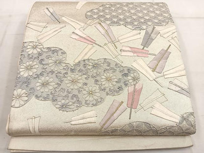 平和屋着物◎太鼓柄袋帯　駒刺繍　雲取り青海波花文　金銀糸　正絹　逸品　BAAW6014mz