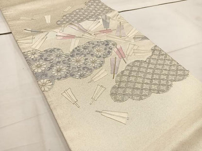平和屋着物◎太鼓柄袋帯　駒刺繍　雲取り青海波花文　金銀糸　正絹　逸品　BAAW6014mz