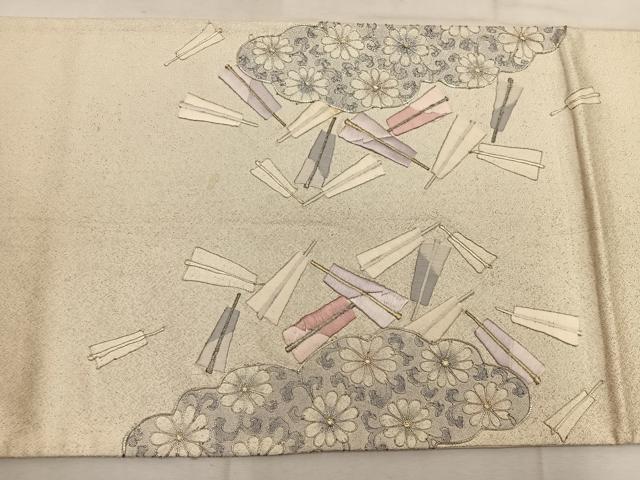 平和屋着物◎太鼓柄袋帯　駒刺繍　雲取り青海波花文　金銀糸　正絹　逸品　BAAW6014mz