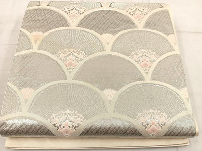 平和屋着物◎六通柄袋帯 唐織 青海波 銀糸 正絹 逸品 BAAW6017mz