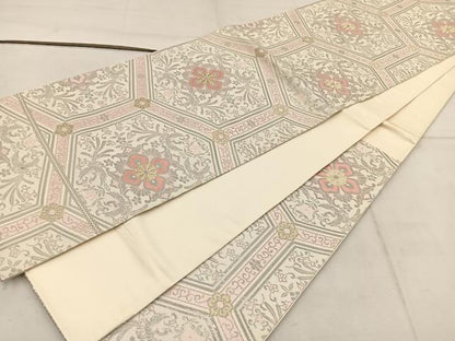 平和屋着物◎六通柄袋帯 純箔引 鳳凰亀甲花文 プラチナ箔 正絹 逸品 BAAW6018mz