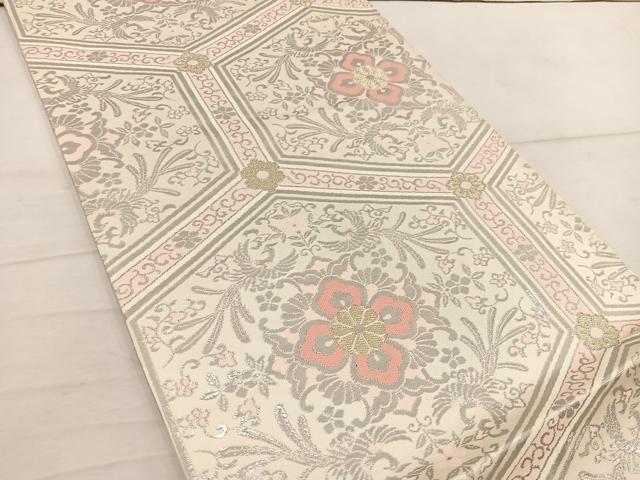 平和屋着物◎六通柄袋帯 純箔引 鳳凰亀甲花文 プラチナ箔 正絹 逸品 BAAW6018mz