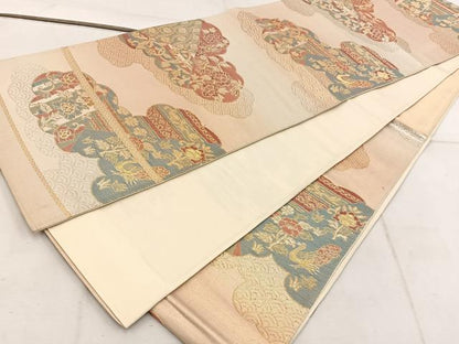 平和屋着物◎六通柄袋帯 雲重ね花鳥文 金銀糸 正絹 逸品 BAAW6020mz