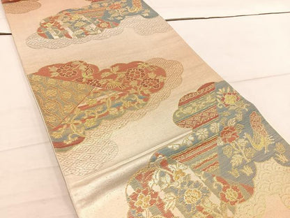 平和屋着物◎六通柄袋帯 雲重ね花鳥文 金銀糸 正絹 逸品 BAAW6020mz