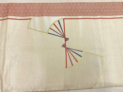 平和屋着物◎太鼓柄　京袋帯　扇面　金糸　正絹　逸品　BAAW6024mz