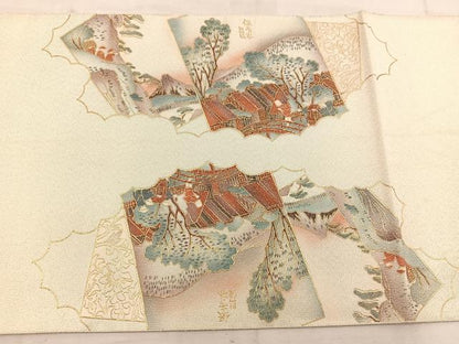 平和屋着物◎太鼓柄袋帯 綴れ 地紙重ね人物風景文 金彩 正絹 逸品 BAAW6026mz
