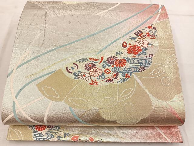 平和屋着物◎西陣の名門織元　いづくら謹製　六通柄袋帯　唐織　舞蝶花文　金銀糸　正絹　逸品　BAAW6028mz