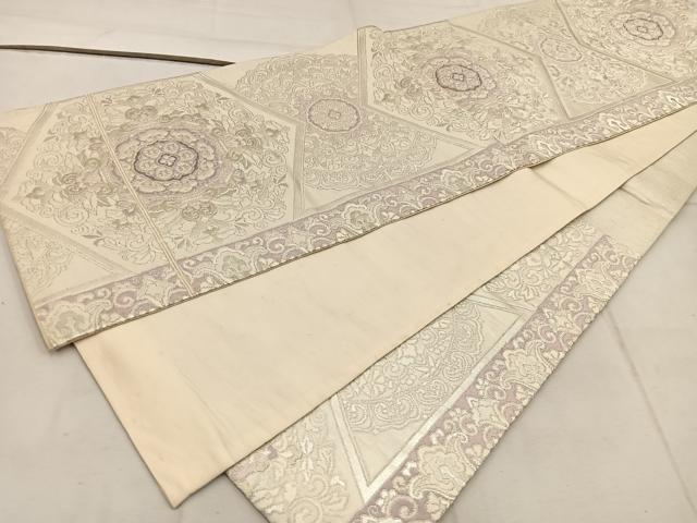 平和屋着物◎六通柄袋帯　正倉院花文　銀糸　正絹　逸品　BAAW6030mz