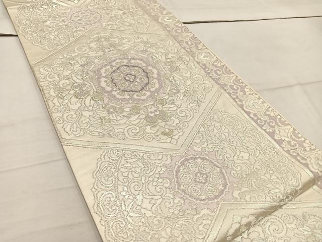 平和屋着物◎六通柄袋帯　正倉院花文　銀糸　正絹　逸品　BAAW6030mz