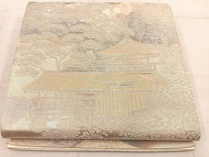 平和屋着物◎六通柄袋帯 京洛錦 風景文 二重引箔 金銀糸 正絹 逸品 BAAW6033mz