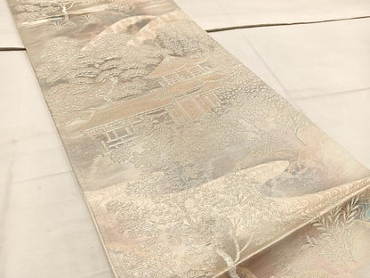 平和屋着物◎六通柄袋帯 京洛錦 風景文 二重引箔 金銀糸 正絹 逸品 BAAW6033mz