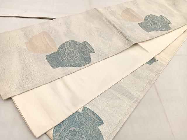 平和屋着物◎六通柄袋帯 陶器花文 金銀糸 正絹 逸品 BAAW6040mz