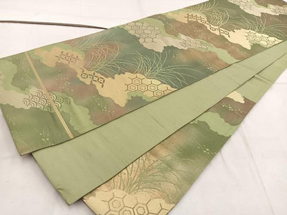 平和屋着物◎六通柄袋帯　亀甲草葉文　金糸　引箔　正絹　逸品　BAAW6044mz