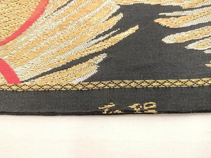 平和屋着物◎六通柄袋帯　飛鶴文　黒地　金銀糸　正絹　逸品　BAAW6047mz