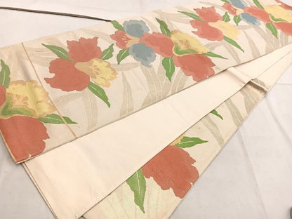 平和屋着物◎六通柄袋帯　カトレア　金糸　正絹　逸品　BAAW6051mz