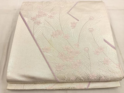 平和屋着物◎六通柄袋帯　唐織　孔雀羽花文　銀糸　正絹　逸品　BAAW6064mz