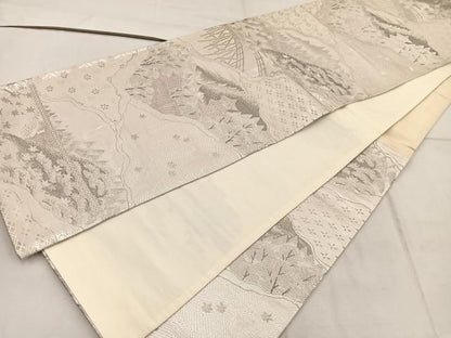平和屋着物◎六通柄袋帯 風景文 プラチナ箔純銀二重織 正絹 逸品 BAAW6070mz